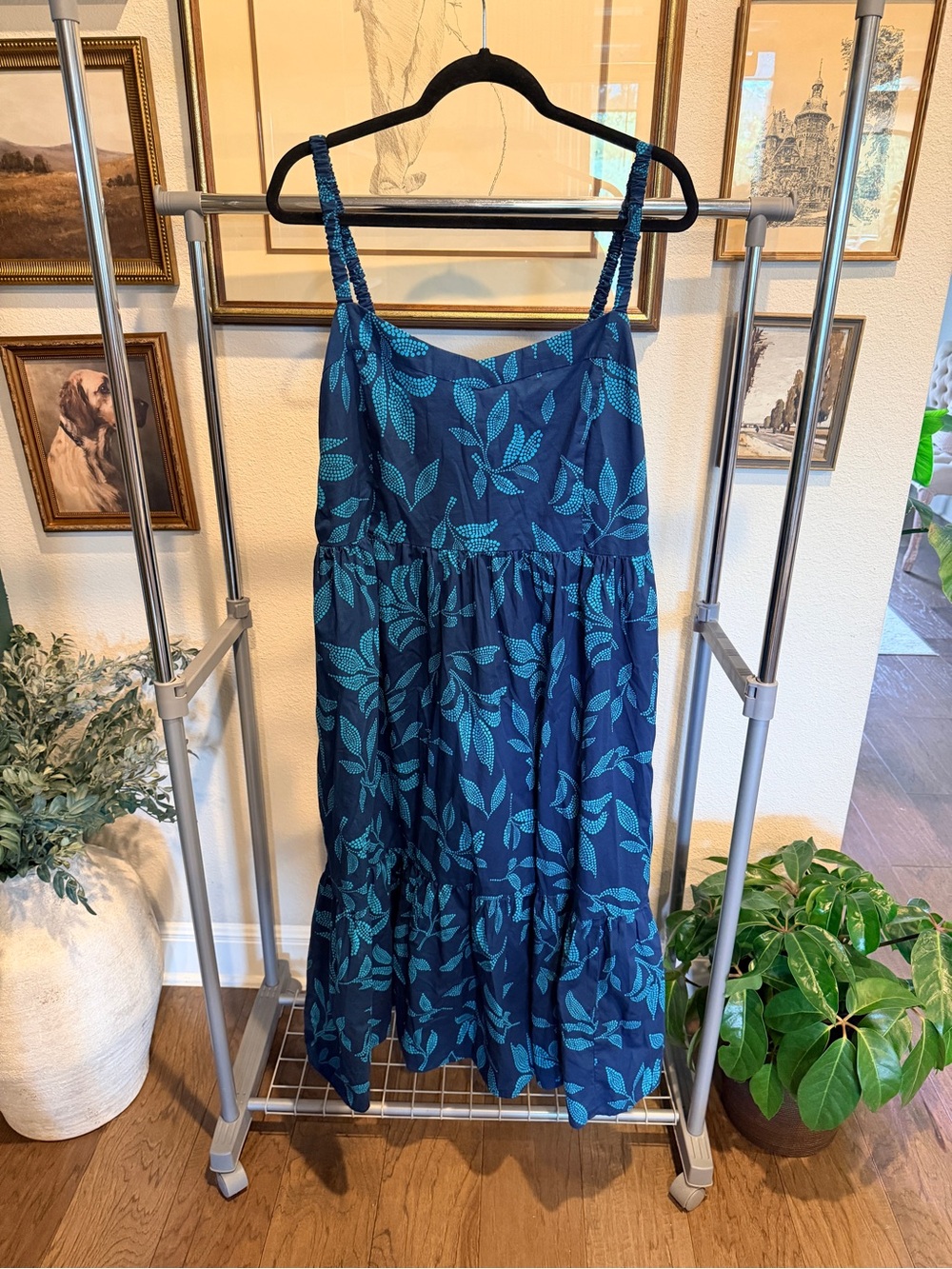 J. Crew Navy Dress with Teal Leaf Print